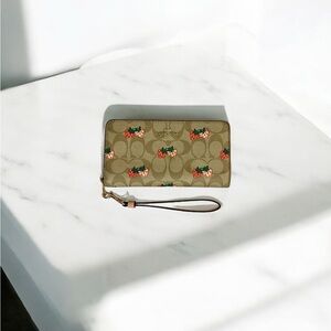 Coach Strawberry print long zip around wallet